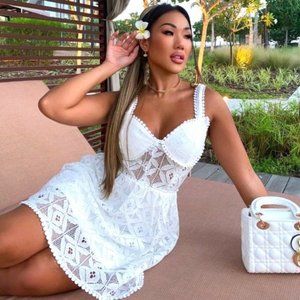 White Lace Sleeveless Bustier Fit and Flare Mini Dress